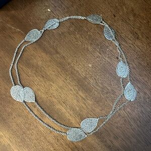 Silver bohemian leaf necklace.